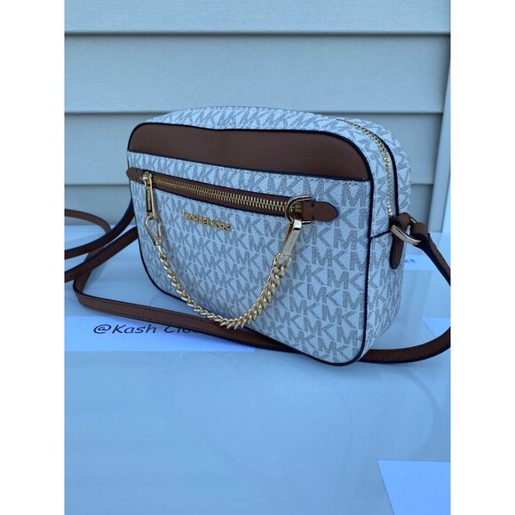 Michael Kors crossbody bag large chain zip purse Jet set MK Signature Vanilla - Picture 3 of 10